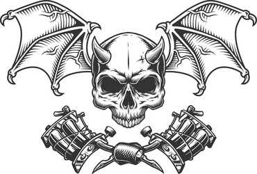 Monochrome Demon Skull with Crossed Machines Vector Image