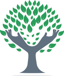 Creative green hand tree logo design Royalty Free Vector