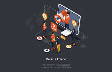 Isometric refer a friend concept man use vector