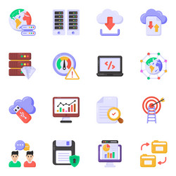 set of data management in flat icons vector image