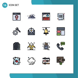 16 universal flat color filled lines set for web vector image