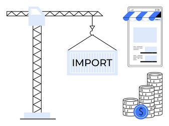 crane loading import container near smartphone vector image
