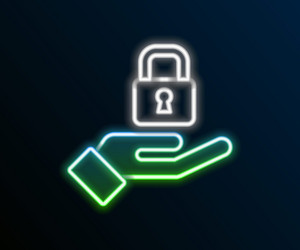 glowing neon line lock in hand icon isolated vector