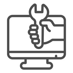 monitor and hand with wrench line icon pcrepair vector image