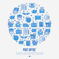 post office concept in circle with thin line icons vector image