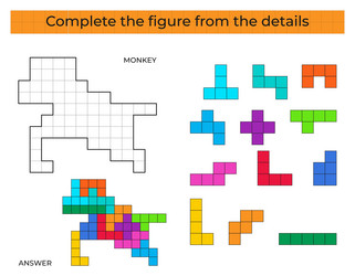complete the figure puzzle game with monkey vector image