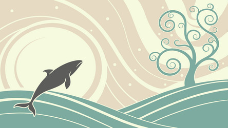 leaping dolphin in abstract waves dynamic vector image