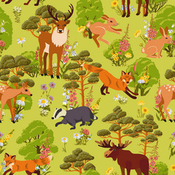 seamless pattern with trees and animals vector image