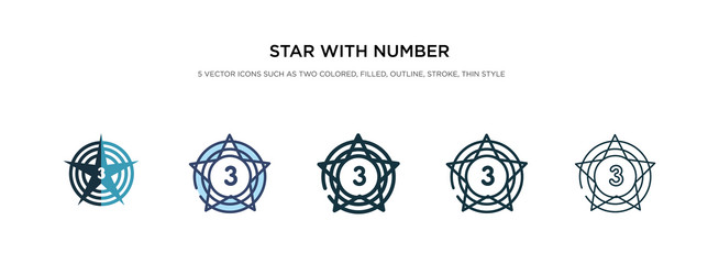 star with number three icon in different style vector image