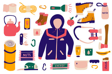 Camping hiking set hand drawn tourism elements Vector Image