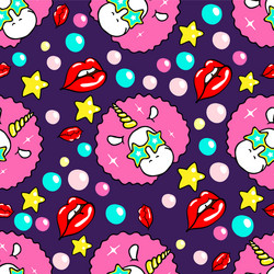 seamless pattern with unicorn and lips vector