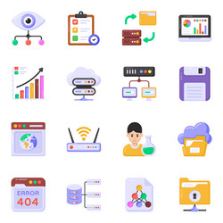 set of business and data in flat icons vector image