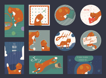 set of cute and funky square round cards vector