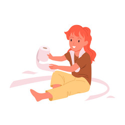 smiling happy babygirl playing with toilet tissue vector