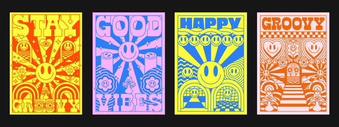 cool set of groovy posters collection y2k vector image