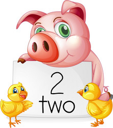 counting number two with pig and chicks vector image
