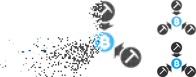 shredded pixelated halftone bitcoin mining pool vector image
