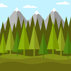 flat landscape of forest conifers and mountains vector