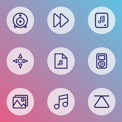 multimedia icons line style set with music web vector image