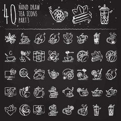 Tea hand draw icon set - cup bag kettle vector