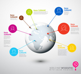 world map globe with user pointer marks vector