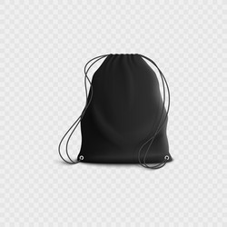 black backpack with drawstring realistic blank vector image
