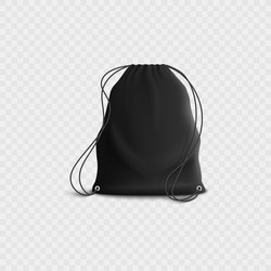 black backpack with drawstring realistic blank vector