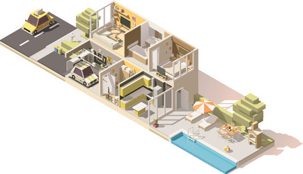 Isometric low poly room cutaway icon Royalty Free Vector