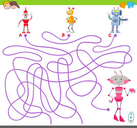 maze game with cartoon robot characters vector image