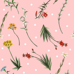 seamless pattern with thin meadow flowers and dots vector image