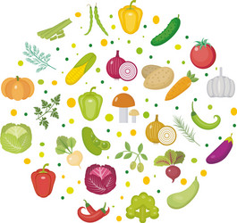 vegetables icon set in a round shape flat style vector image