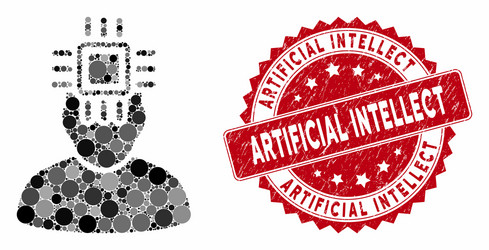 collage neuro interface with scratched artificial vector image