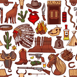colored wild west pattern in hand-drawn style vector image
