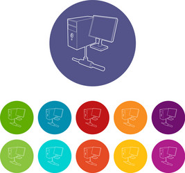 Computer Monitor and CPU Icon Outline vector image
