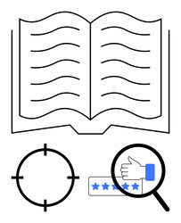 open book with magnifying glass rating scale vector image