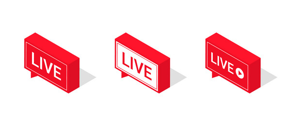 set live streaming icons isometric style red vector