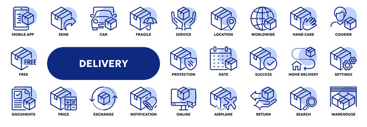 set of line icons related to delivery vector image