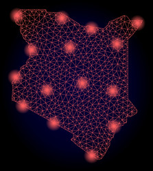 polygonal network mesh map of kenya with red light vector image