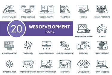 web development outline icons set creative vector