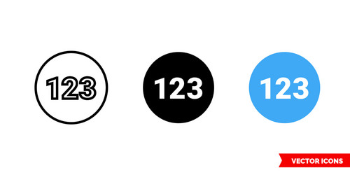 123 icon 3 types color black and white vector image