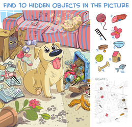 Dog Made a Mess - Find 10 Hidden Objects vector image