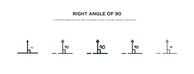 Right angle 90 degrees icon in different style vector