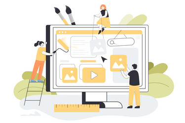 creative mini designers changing website interface vector image