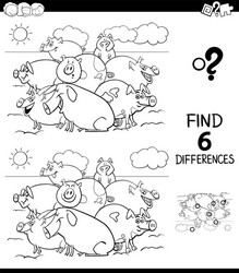 differences color book with pigs animal characters vector