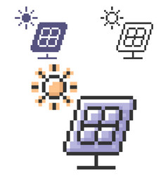 Pixel icon solar battery in three variants vector