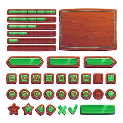 buttons from wooden boards with green for ui game vector