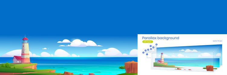 parallax background lighthouse on sea shore 2d vector