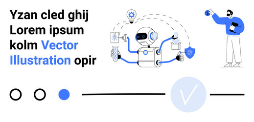 robot interacting with multiple digital elements vector image
