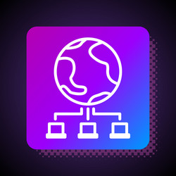 white line computer network icon isolated on black vector image