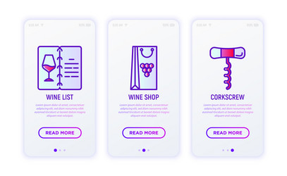 wine thin line icons set corkscrew list vector image